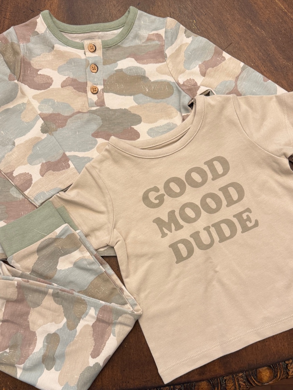 Cat & Jack Neutral Camo 'Good Mood Dude' Pajama Set - Beige, Olive, Taupe